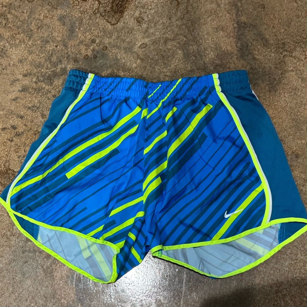 Nike Blue and Neon Green Athletic Shorts